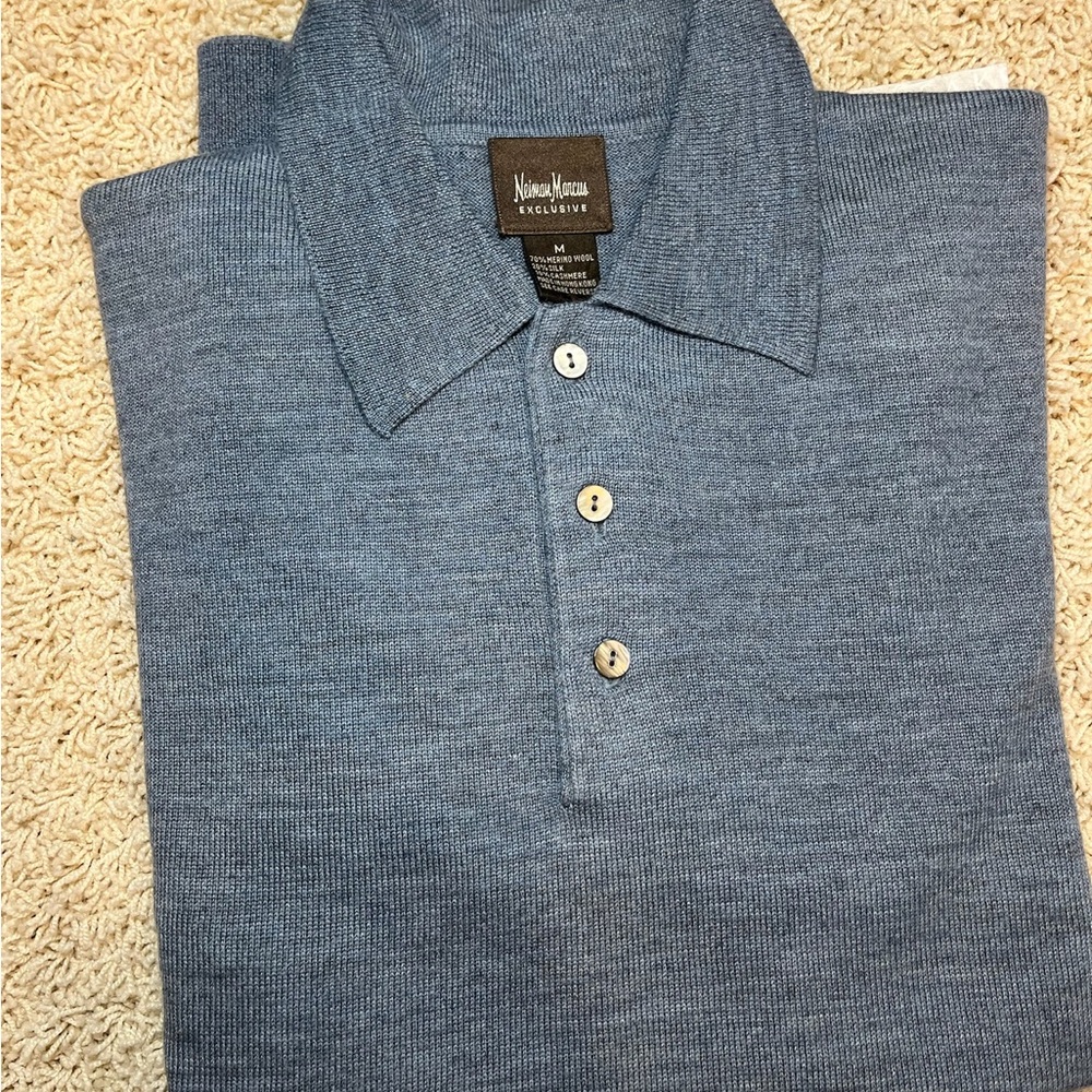 Neiman Marcus Heather Blue Polo Shirt